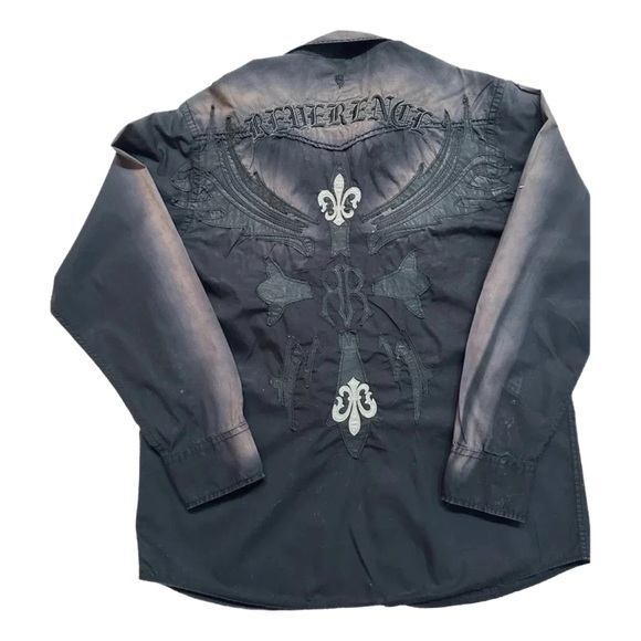 ROAR ~ Men’s unique ombré faux leather appliqué style dress shirt size XL